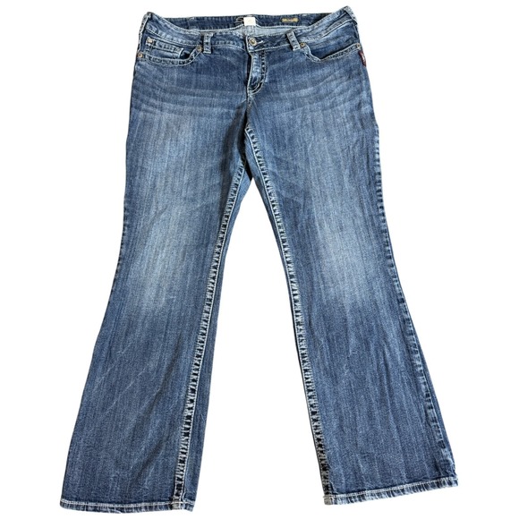 Silver Jeans Women 16 Blue Aiko Bootcut Medium Wash Denim Pants 36x29 Distressed - Picture 1 of 5
